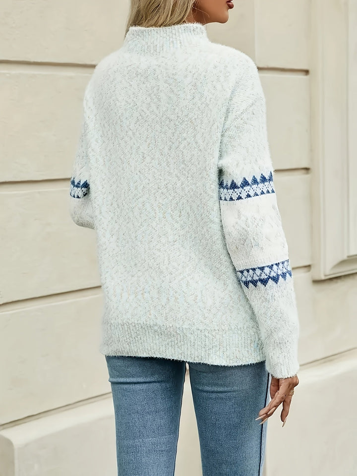 ZOELIE | WOMEN'S FAIR ISLE MOCK NECK CHRISTMAS SWEATER 4